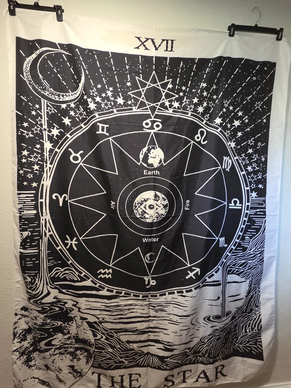 78inLx58inW The Star Wall Tapestry - Black and White Home Wall Decor